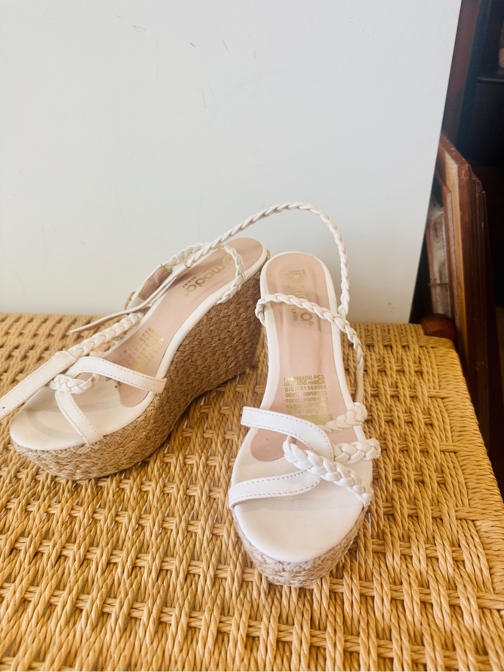 Women's White Braided Espadrille Wedge Sandals